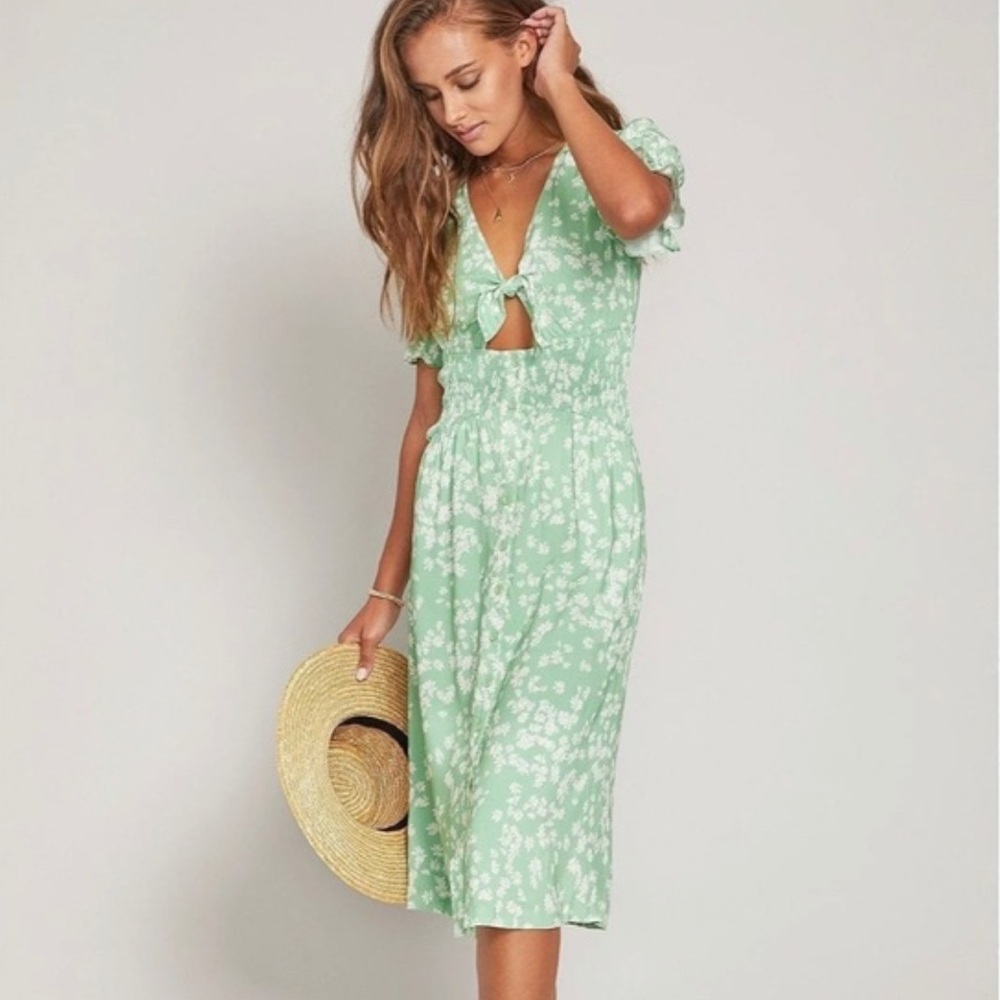 Lost + Wander Mint Floral Backless Dress
